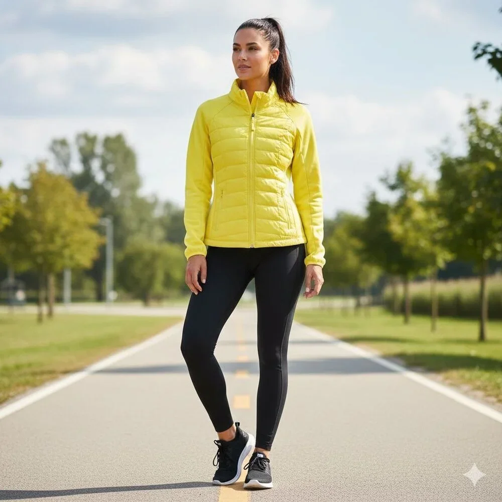Calvin Klein Performance Bright Yellow Down Full Zip Pockets Puffer Jacket SizeM